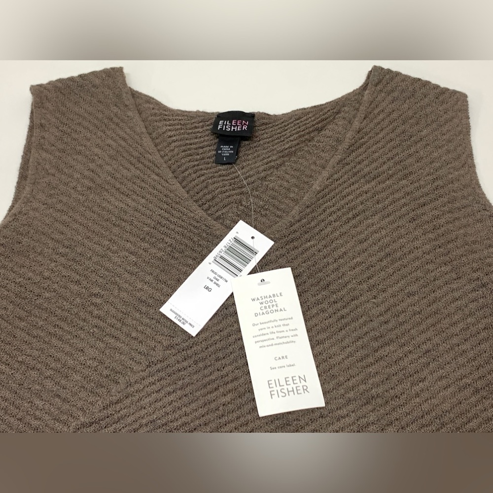 Women’s Large Diagonal Oak 100% Wool Crepe Sleeveless EILEEN FISHER Top